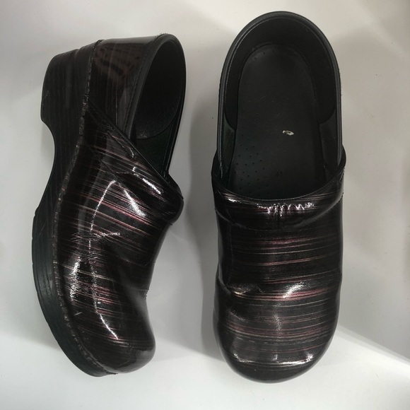 DANSKO Professional Clog Black Patent Multicolor Maroon Stripe Slip On 41 10.5 - Picture 2 of 10